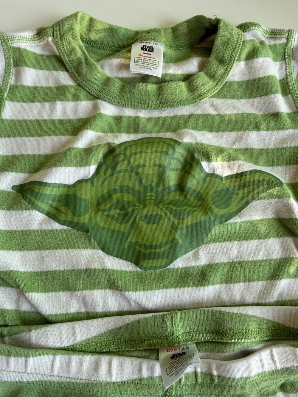 Hanna Andersson Green and White Striped Yoda Pajama Set